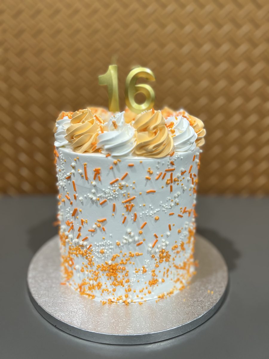 Club16 Sweet 16 birthday cake with a gold 16 topper