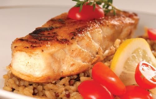 Grilled Halibut with Rice and Vegetables